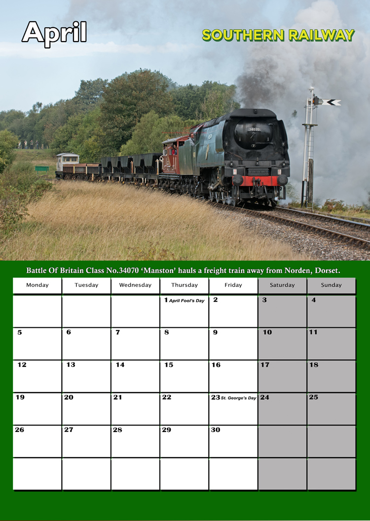 SOUTHERN RAILWAY CALENDAR APR 2027