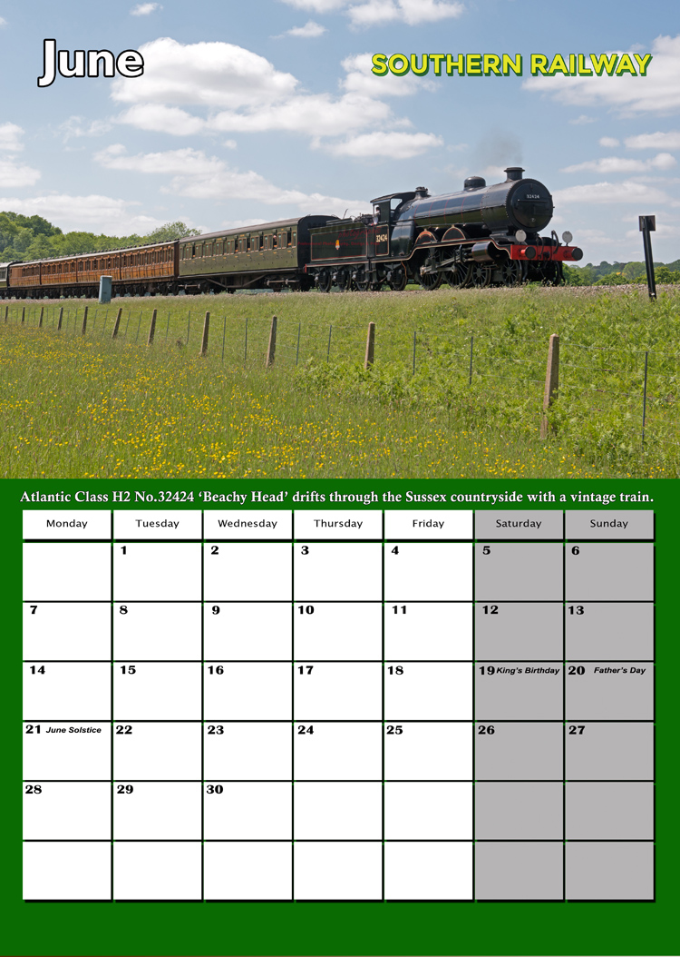SOUTHERN RAILWAY CALENDAR JUN 2027
