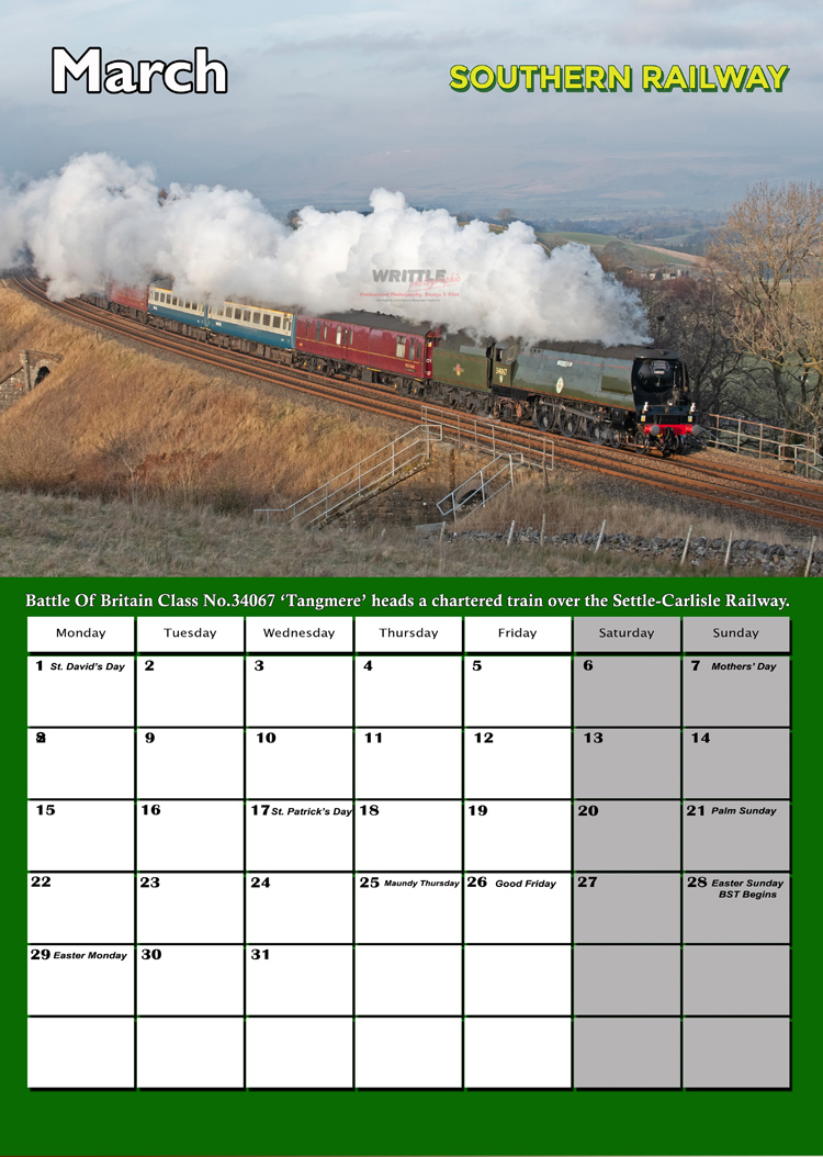 SOUTHERN RAILWAY CALENDAR MAR 2027