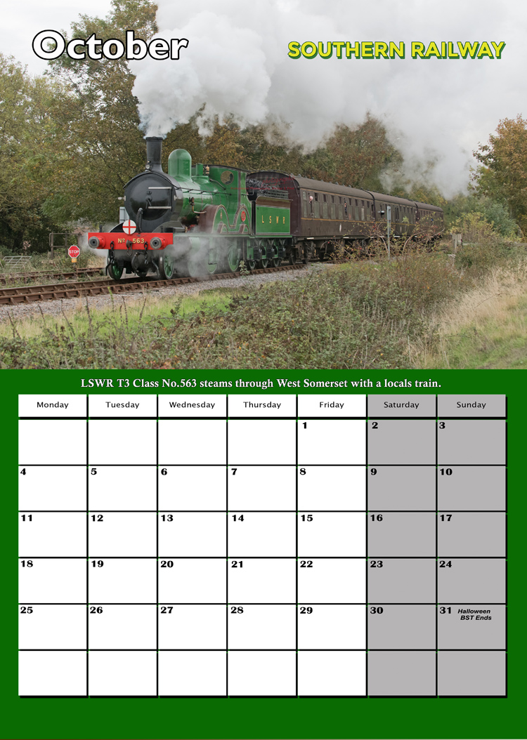 SOUTHERN RAILWAY CALENDAR OCT 2027