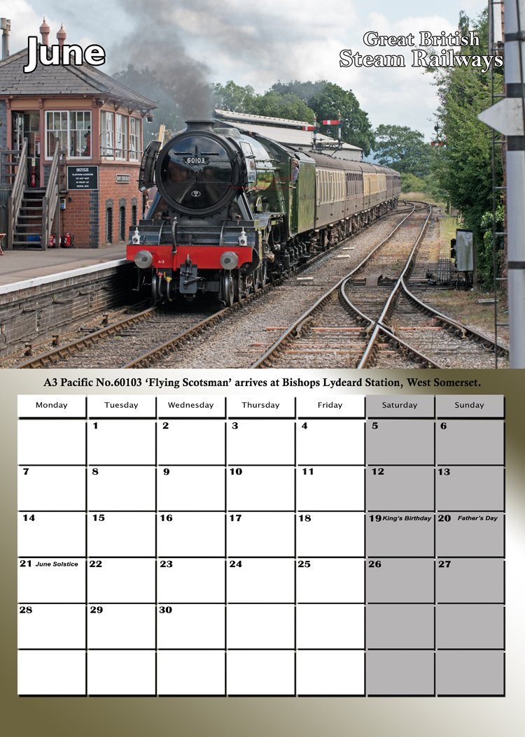 GREAT BRITISH STEAM RAILWAYS CALENDAR JUN 2027