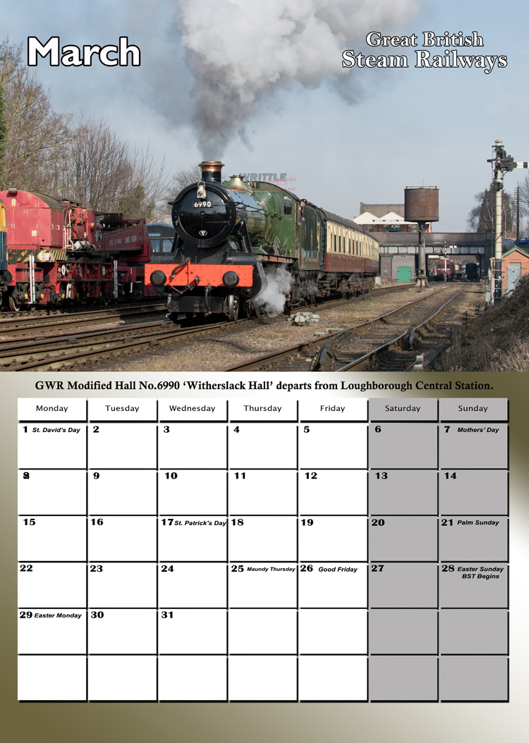 GREAT BRITISH STEAM RAILWAYS CALENDAR MAR 2027