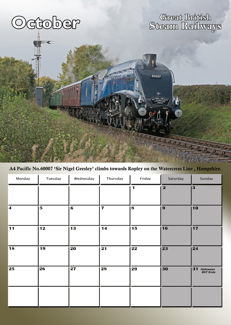 GREAT BRITISH STEAM RAILWAYS CALENDAR OCT 2027